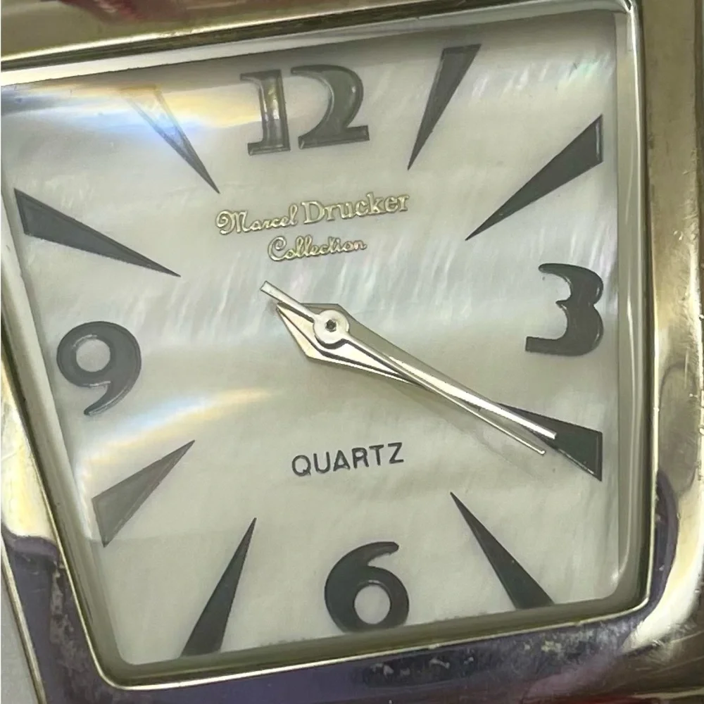 Vintage Marcel Druker Trapezoid Mother of Pearl Dial Quartz Watch w/ Red Band